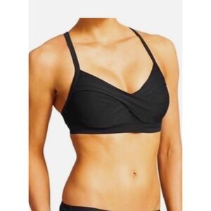 Athleta 964874 Twister Bikini Top Underwire Padded Black Swim UPF‎ Size 32 D/DD